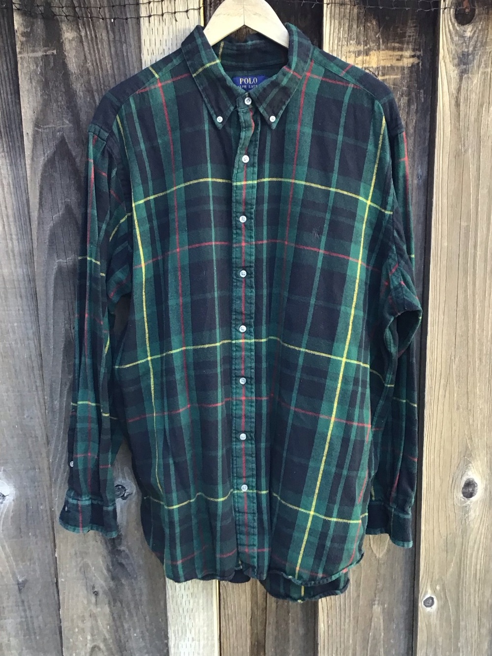 Polo Ralph Lauren Plaid Flannel Shirt Green Red Yellow Button Down Size 2XB
